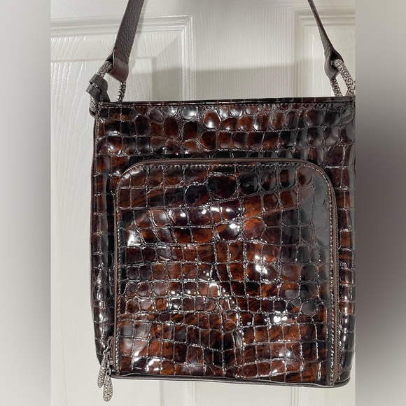 Brighton Brown Shoulder Bag with Crocodile Texture - Picture 2 of 11